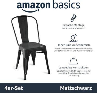 Металеві обідні стільці Storeo Basics, набір з 4 шт. , 51 x 43 x 85 см, чорний