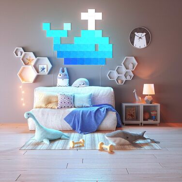 Стартовий комплект Nanoleaf Canvas, 9 світлодіодних світлодіодів RGBW Smart Light Squares - Модульні світлодіодні панелі WLAN, 16 мільйонів кольорів настінного світильника для приміщень, Музика та синхронізація екрана, Працює з Alexa Google Apple, Декорац