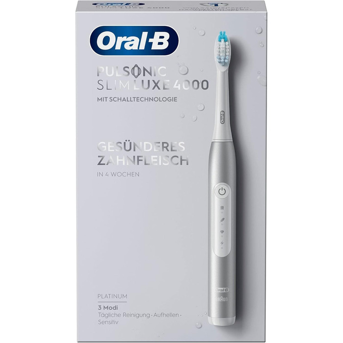 Електрична зубна щітка Oral-B Pulsonic Slim Luxe 4000 Sonic, платинова та чутлива щітки для звукових зубних щіток, 4 шт. и, насадка для зубної щітки Oral-B Звукова зубна щітка