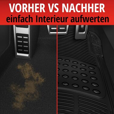 Універсальний автомобільний набір гумових килимків WALSER Spartacus, автомобільні килимки можна нарізати за розміром в 4 шт. и, універсальний протиковзкий килимок автомобіль, автомобільні килимки для простору для ніг чорний