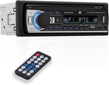 Автомагнітола NK з RDS 1 DIN 4 x 40 Вт Bluetooth 5.0, функція AUX, MP3-плеєр і x2 USB, FM-стереозвук, система гучного зв'язку, пульт дистанційного керування, РК-дисплей, iOS & Android (eMark) (комплект з динаміком)