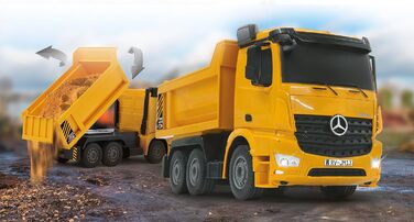 Самоскид Mercedes Arocs 126 2.4G - кузов піднімається/опускається, передня фара, профільовані гумові шини, жовтий, 405108 -