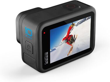 Чорна водонепроникна екшн-камера GoPro HERO10 із РК-дисплеєм на передній панелі та сенсорною задньою панеллю, 5.3K60 Ultra HD Video, 23MP фото, пряма трансляція 1080p, веб-камера, стабілізація