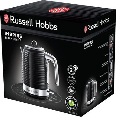 Чайник Russell Hobbs 1,7 л, 2400 Вт Inspire Black з високоякісною глянсовою структурою (функція приготування під тиском, знімний фільтр від накипу, індикатор рівня води, знімна кришка) Чайник для чаю 24361-70