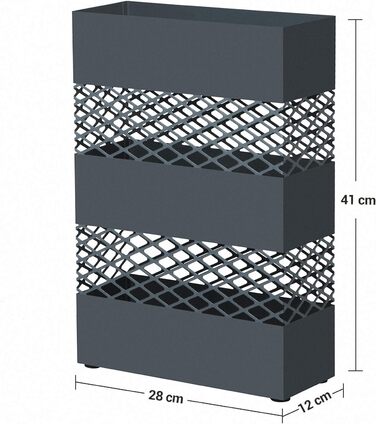 Підставка для парасольки з металу, прямокутна підставка для парасольки, 28 х 12 х 41 см, з піддоном для крапель води, дизайн сітки, антрацитовий LUC02AG