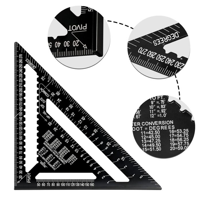 Трикутна метрична лінійка Beslands, алюмінієва, квадратна, 300 мм (12 дюймів) Високоточний вимірювальний інструмент для столярів 12 дюймів