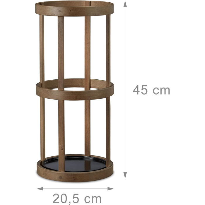 Підставка для парасольки Relaxdays кругла, тримач для парасольки бамбук, тримач для палиць з піддоном для крапель, металевий, HBT 45x20.5x20.5 см, коричневий