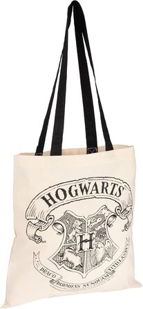 Гаррі Поттер тканинна сумка - Hogwarts Crest Jute Bag Сумка-торбинка Бавовняна сумка з довгими ручками бежевого натурального кольору