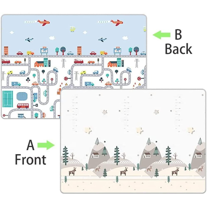 Дитячий складний килимок для повзання Дитячий ігровий килимок, дитячий килимок для підлоги без забруднюючих речовин з обох сторін, водонепроникний, нековзний і нетоксичний, не містить бісфенолу А (автомобіль ліс, 180x160x1 см) автомобіль ліс 180x160x1см