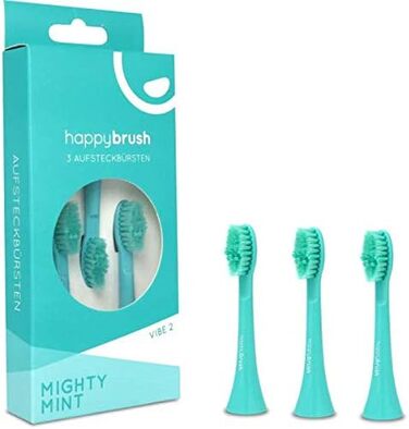 Щітки happybrushs Schall Mighty Mint Vibe 2 змінні щітки для звукової зубної щітки, 3 щітки V2, бірюзовий