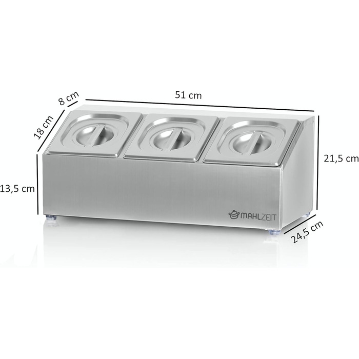 Контейнер для інгредієнтів з нержавіючої сталі 3 x 1/6 GN Контейнери для громадського харчування з гумовими ніжками 51 x 24,5 x 21,5 см Контейнер для коктейлів Бар для гастро, кухня, піцерія, аксесуари для шведського столу, салат-бар 3 x 1/6 GN контейнери