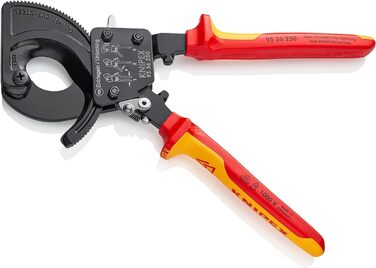 Кабельні ножиці KNIPEX з храповим принципом, 250 мм, VDE, для мідних та алюмінієвих кабелів до 32 мм (240 мм), кабельні ножиці, 95 36 250 Одинарні