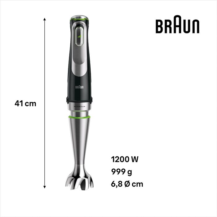 Ручний блендер Braun MultiQuick 9 MQ 9147 шт. ручний блендер з технологією Active PowerDrive і 5 аксесуарами для подрібнення, трамбування, перемішування, змішування та подрібнення льоду, 1200 Вт, чорна/нержавіюча сталь 5-в-1 з насадкою для блендера Одинар