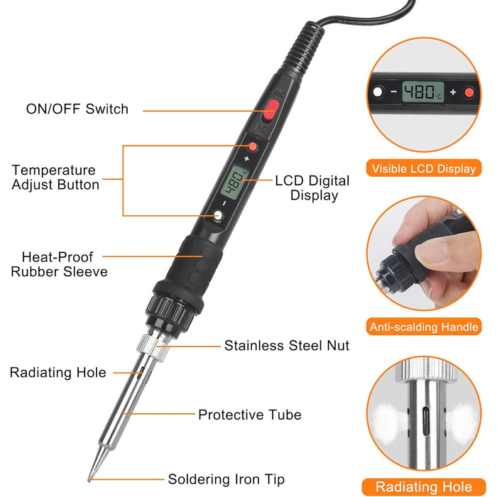 Набір для пірографії з паяльником 80 Вт, РК-дисплей та аксесуари для гравірування по дереву та шкірі