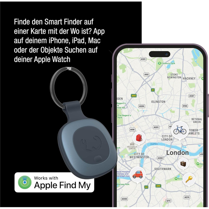 Працює з Apple Find My (IOS), пошук ключів із динаміком, Smart Tag, захист від пилу та води IP67, підтримка режиму втрати, змінна батарея (Dive Blue), 39n Rebel Smart Finder -