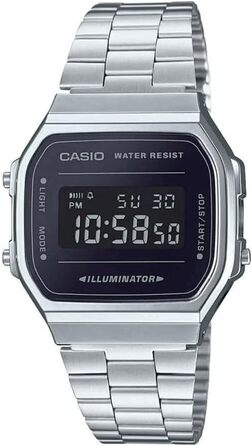 Цифровий кварцовий годинник для дорослих Casio Unisex з браслетом з нержавіючої сталі сріблястий/чорний одинарний