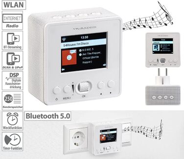 Розетка радіо VR-Radio розетка інтернет-радіо з WLAN і Bluetooth 5, DSP, 6 Вт (розетка WLAN, радіорозетка, колонка для iPad)