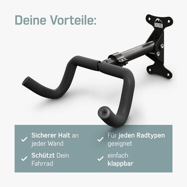 Тримач для велосипеда Borgen Bicycle Wall Mount I - Кут нахилу та відстань до стіни регулюється до 20 кг, складний, MTB, шосейний велосипед - надзвичайно м'яка підкладка