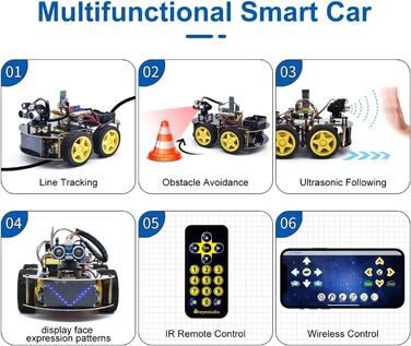 Сумісний із Arduino IDE Electronics Kit з мікроконтролером, модулем відстеження лінії, ультразвуковим датчиком, ентузіастом програмування автомобільних роботів для підлітків від 14 років, 4WD Robot Kit