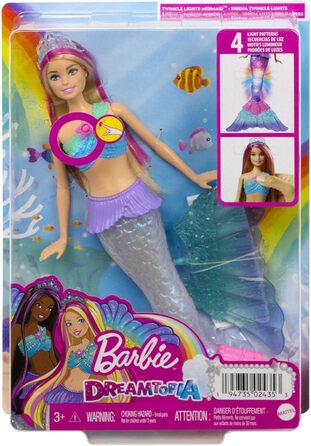 Лялька Barbie Dreamtopia Magic Light Mermaid зі світлим волоссям, лялька Барбі з хвостом русалки, підходить як подарунок для дітей віком від 3 років, рожеве волосся HDJ36 одинарне