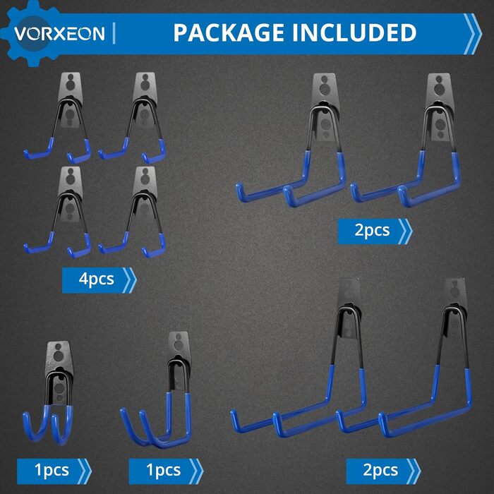 Настінний гачок Важкий гачок для гаража Гачок для інструментів Гачок для інструментів Подвійний гачок з вуглецевої сталі для організації для сходів Крісло Шланг Велосипеди Електроінструменти Громіздкий синій, 10 шт.