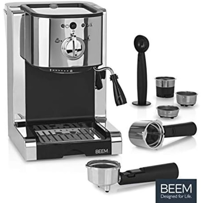 ІДЕАЛЬНА МАШИНА ДЛЯ ПОРТАФІЛЬТРА BEEM ESPRESSO Тиск 20 бар, досконалість пінки та універсальне приготування з капсулами, подушечками або порошком Для ваших вражень баріста на власній кухні вдома ESPRESSO PERFECT, Silver