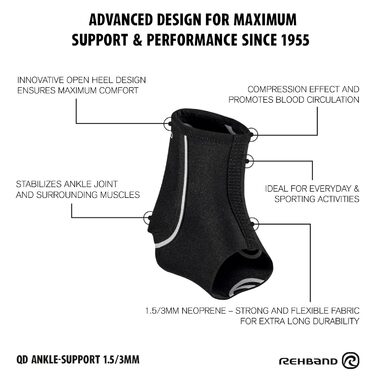 Бандаж для гомілковостопного суглоба Rehband з неопрену, бандаж для щиколотки та щиколотки, колір чорний, розмір L L Чорний
