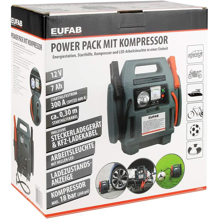 З компресором, 7Ah Grey з одномісним плавзасобом, 16643 Powerpack, Jump Starter