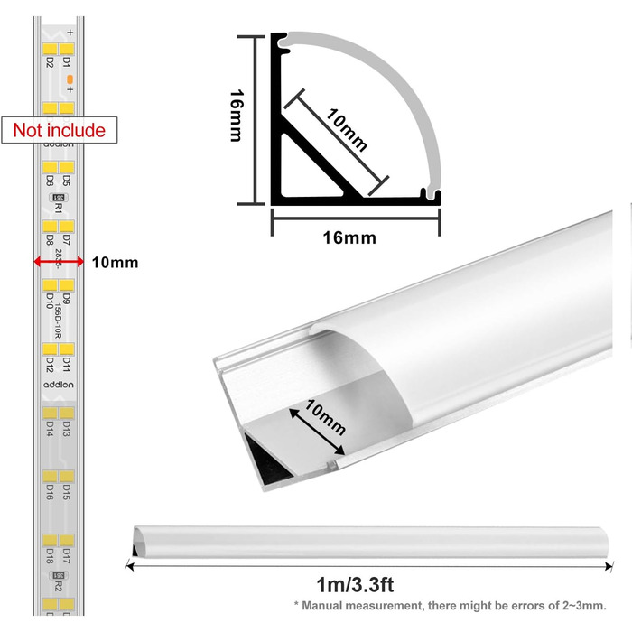 Світлодіодний профіль kefflum 5x1 м, 5 упаковок світлодіодного алюмінієвого профілю V-подібний кутовий профіль Світлодіодні канали з кришкою, торцевими кришками та кріпильними затискачами для світлодіодних стрічок Стрічки/стрічки до 10 мм білі 5 шт. V (10