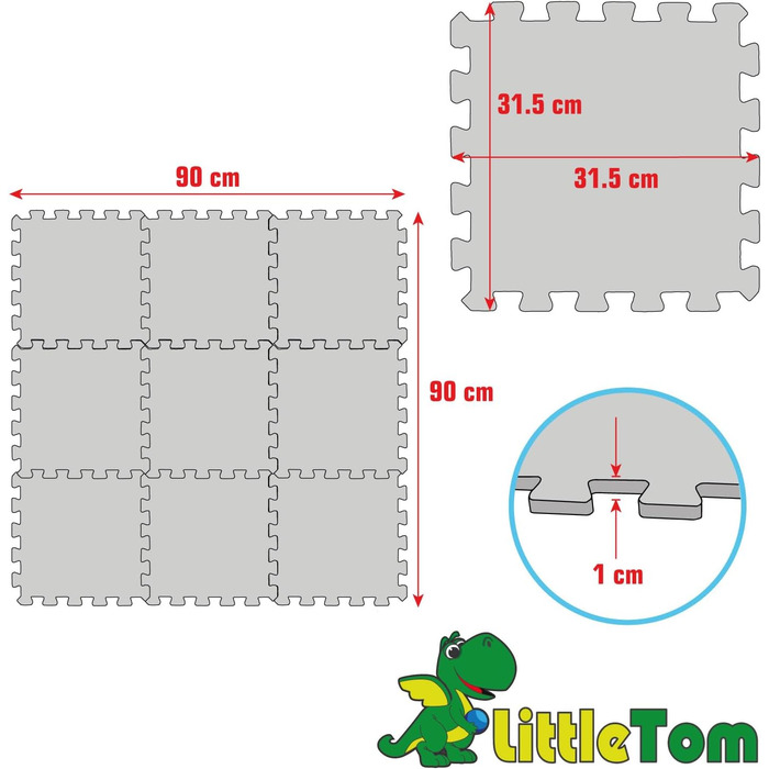 Ігровий килимок LittleTom з 9 предметів Дитячий килимок-головоломка з нуля - 30x30 Килимок для повзання Baby - Ігровий килимок Дитяча ковдра Ігрова ковдра - Килимок для підлоги Дитяча - Дитячий килимок Захисний килимок для підлоги Дитячі іграшки Синій сір