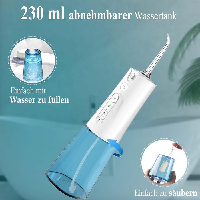 Акумуляторні іригатори для порожнини рота 230 мл 5 режимів 7 насадок, іригатори для порожнини рота Travel Water Flosser IPX7 водонепроникний USB-C акумуляторний для подорожей і дому