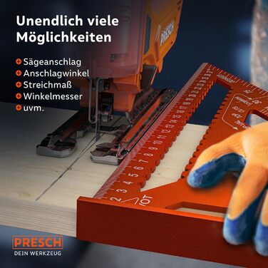 Набір теслярських косинців Presch - 180 мм та 300 мм - Інноваційна поверхня для нотаток, що витирається - Інтелектуальна система свердління для точних діаметрів - Високоточний фрезерований алюміній для точних кутів 90 Набір з 2 шт. 180 мм та 300 мм