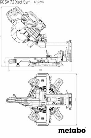 Поперечна пила Metabo KGSV 72 XACT SYM (з функцією протягування симетрично регульована система зупинки, 1500 Вт, вкл. лазер робоче світло, стіл обертається) 612216000