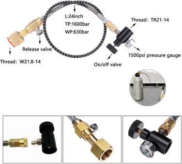 Адаптер для заправки CO2 Doo Engy Адаптер для заправки циліндра Шланг з манометром Шланг W21.8-14 Коннектор для резервуарів Sodastream Виробник газованої води для наповнення
