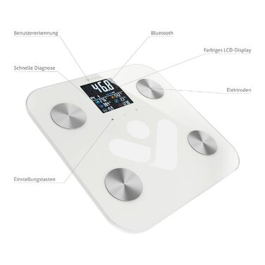 Ваги для ванної кімнати TrueLife FitScale W6 BT цифрові, ваги для тіла Bluetooth, ваги людей, 19 вимірювань, кольоровий РК-дисплей, до 8 користувачів, ваги з жиром і м'язовою масою, мобільний додаток