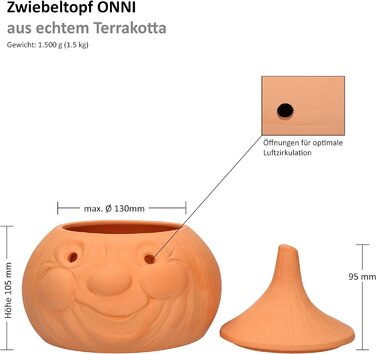 Горщик з цибулею Mambocat Onni Onni Банка для зберігання з кришкою для зберігання приблизно 900 г цибулі 100 натуральний виготовлений зі справжньої теракоти