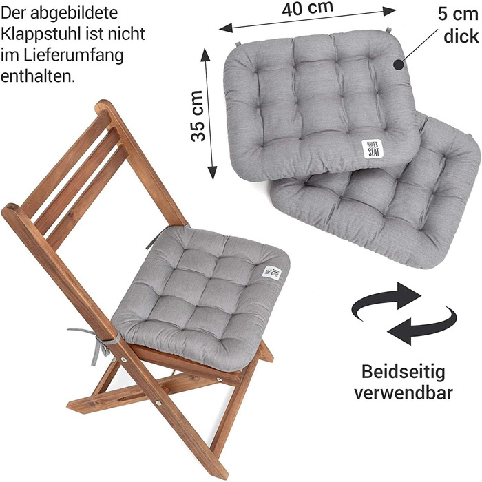 Крісло розкладне крісло з подушкою сидіння 40x35 комплект з 2 шт. - зручна подушка для сидіння на відкритому повітрі - можна прати при температурі до 95C, стійка до погодних умов, ортопедична - Зроблено в Німеччині (комплект 2 - 40x35 см, світло-сірий) Св