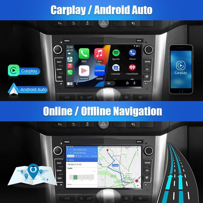 Автомобільна стереосистема AWESAFE Android 12 для Opel 2 DIN Radio з Navi, Carplay підтримує DAB WiFi Bluetooth MirrorLink 7-дюймовий екран FM-радіо - чорний Android Black 232 ГБ