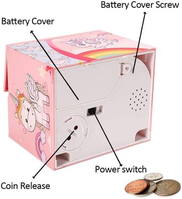 Коробка для грошей Powerking для дітей, милий єдиноріг крадіжка монет, автоматична коробка для крадіжки монет зі звуком для хлопчика дівчинка іграшка подарунок на день народження єдиноріг монета