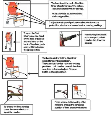 Крісло для сходів з алюмінієвого сплаву, легке, розбірне, для швидкої допомоги, пожежників, евакуації, медичного ліфта з швидкознімними пряжками, помаранчеве