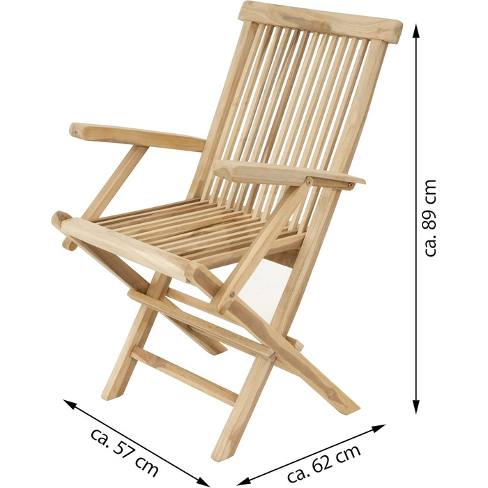 Крісло Divero, садове крісло, крісло для патіо, розкладне крісло з тикового дерева, висока спинка з підлокітниками, складний, твердий, необроблений, натуральний