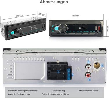 Автомобільна стереосистема iFreGo 7 кольорів з Bluetooth гучного зв'язку, 1 Din-радіо Bluetooth USB/TF/MP3-плеєр/AUX-вхід, FM-радіо з пультом дистанційного керування/пультом дистанційного керування на кермі, RDS, швидка зарядка