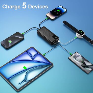 З кабелем USB C Power Bank Швидка зарядка Портативний зарядний пристрій 22,5 Вт Швидка зарядка зі світлодіодним дисплеєм Зовнішня батарея мобільного телефону Сумісний з iPhone, Huawei, Samsung тощо., 27000mAh