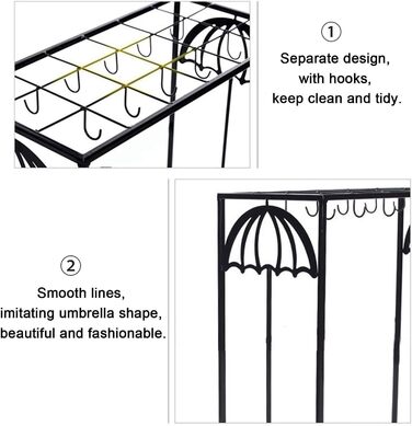 Великий тримач для парасольки для вхідної зони, з піддоном для крапель і гачком, підставка для парасольки висока для домашнього офісу (W, 21 отвір, 12 гачків) 21 отвір 12 гачків W