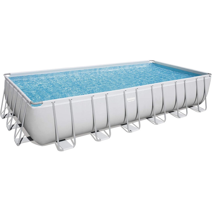 Басейн Bestway Power Steel Frame Pool Complete with Filter Pump 732 x 366 x 132 см, світло-сірий, квадратний