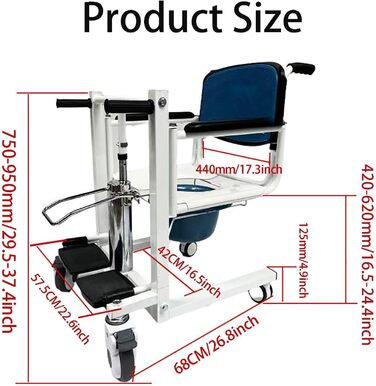 Підйомник пацієнта Інвалідний візок для дому, портативний інвалідний візок для перенесення пацієнта Ванна кімната Стілець для душу з розділеним сидінням на 180 для догляду за паралізованими людьми похилого віку