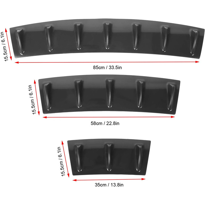 Задній бампер Губний дифузор Спойлер Атмосферостійкий Глянцевий Чорний Універсальний для модифікації автомобіля, Дифузор заднього бампера Універсальний (ТРИ крила)