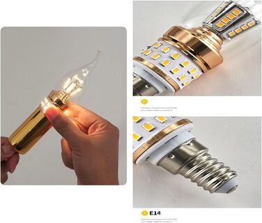 Старовинні світлодіодні лампи ZYUJIA E14 10 Вт, 900 ЛМ, нерегульовані маленькі гвинтові канделябри, світлодіодні свічкові лампи, тепло-білі енергозберігаючі лампи 3000 К (еквівалент 90 Вт) 6 упаковок