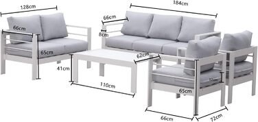 Набір садових меблів GLP алюміній на 6-7 осіб, меблі для тераси стійкі до атмосферних впливів з диваном, столом, табуретом і подушками, набір садових лаунжів для внутрішнього та зовнішнього використання (білий і світло-сірий)