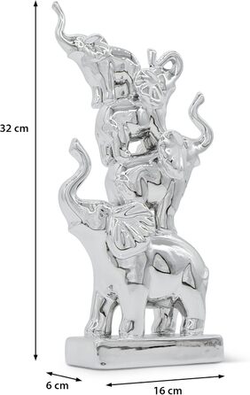 Скульптура слона FeinKnick Сімейна згуртованість з полірованого срібла - декоративна фігурка слона як символ сім'ї та команди - прикраса з кераміки висотою 32 см - декоративна фігурка сім'ї слонів у вітальні